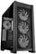 Schwarzes Computergehäuse mit drei Lüftern an der Vorderseite und einem an der Rückseite, geeignet für Gaming-PCs.