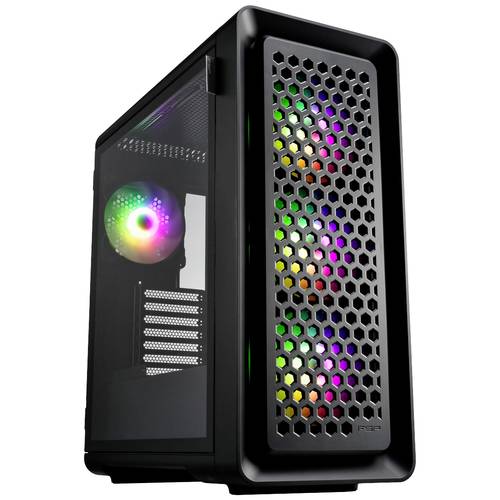 FSP Fortron CUT593P Tower Gaming-Gehäuse Schwarz 4 Vorinstallierte LED Lüfter, Staubfilter, Seitenfenster