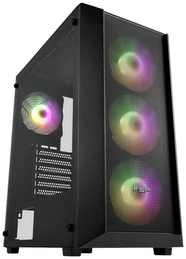 FSP Fortron CMT218 Midi-Tower PC-Gehäuse Schwarz 4 Vorinstallierte LED Lüfter, Seitenfenster