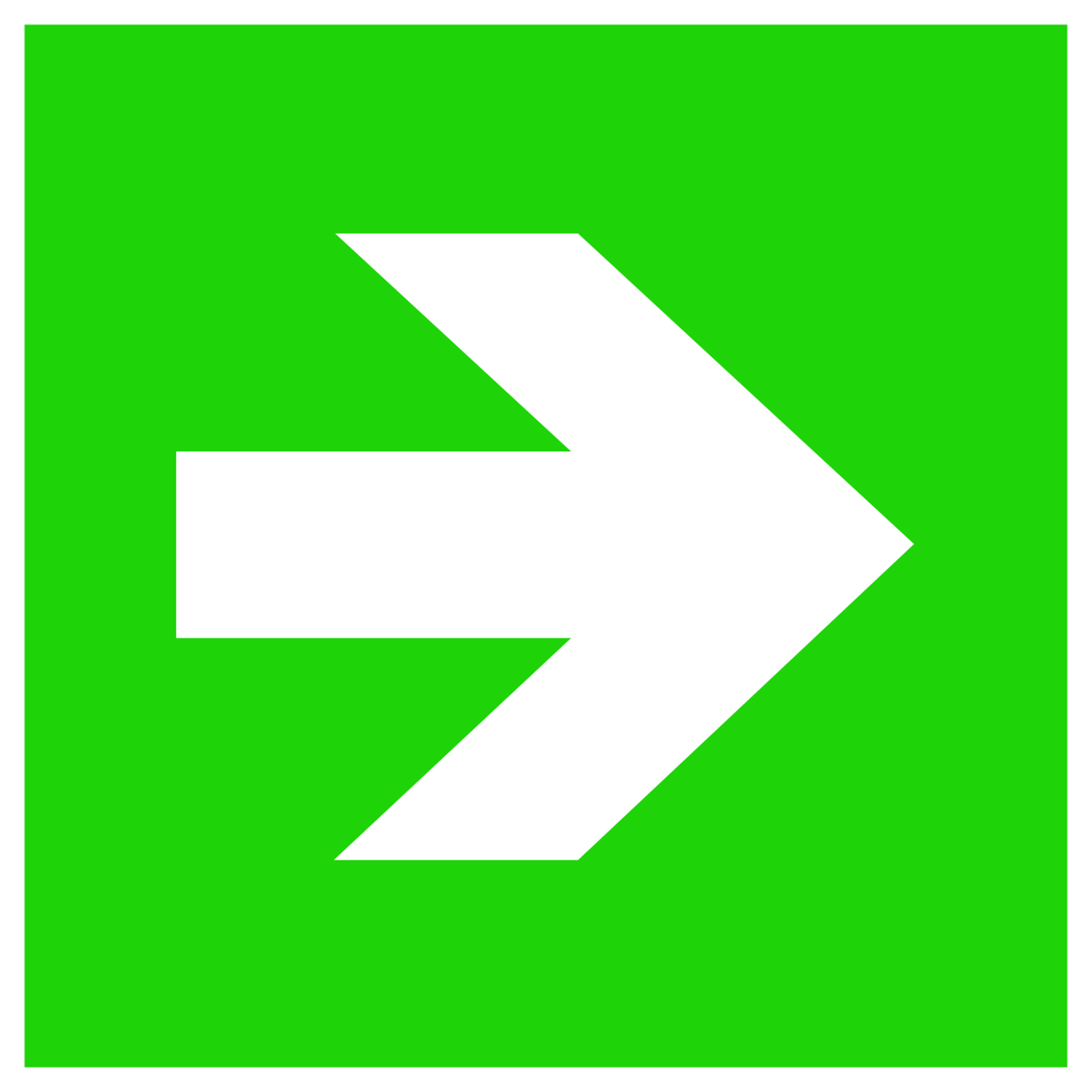 Weiße Pfeil nach rechts auf grünem Hintergrund, häufig als Richtungsschild oder Notausgangsanzeige verwendet.