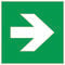 Weiße Pfeil nach rechts auf grünem Hintergrund, häufig als Richtungsschild oder Notausgangsanzeige verwendet.