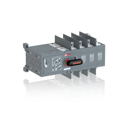 Elektrischer Schalter in grauem Gehäuse mit schwarzem Griff und roten Akzenten, montiert an einer Metallstruktur.