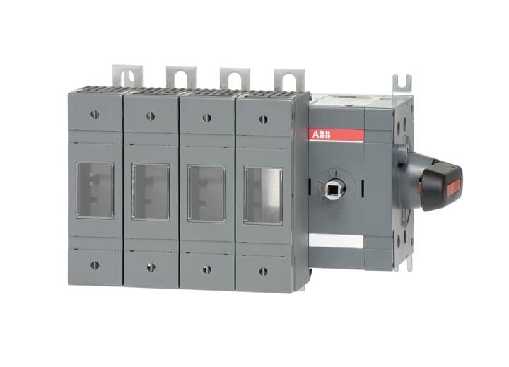 Ein grauer elektrischer Schalter Block mit seitlicher Hebel Betätigung, montierbar, geeignet für industrielle Anwendungen.