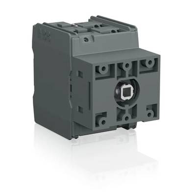 Ein dunkelgraues Kunststoffgehäuse für einen elektrischen Schalter, mit mehreren Montagelöchern und einem zentralen Anschluss.