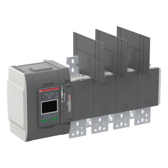Ein elektrischer Schalter mit digitalem Display und mehreren Anschlüssen. Er ist modular aufgebaut und dient der Stromverteilung.