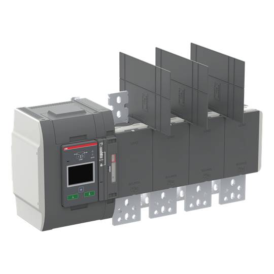 Industrieschalter in Grau und Schwarz mit digitalem Display und mehreren Anschlüssen. Geeignet für elektrische Schaltschrankanwendungen.
