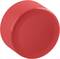 Ein runder, leuchtend roter Deckel, isoliert auf weißem Hintergrund.