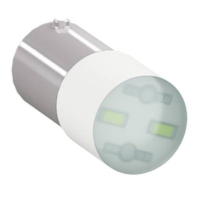 Elektronische LED-Lampe auf schwarzem Hintergrund, zylindrische Form mit Metallbasis und transluzenter Kunststoffabdeckung.