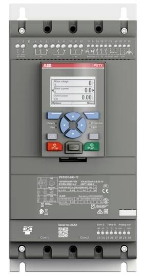 Elektronisches Steuerungsgerät mit Display und Tasten. Zeigt Werte für Spannung, Strom und Leistung. Wird zur Regelung von Maschinen verwendet.