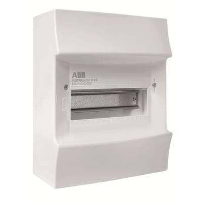 Ein weißer Sicherungskasten aus Kunststoff. Oben steht 'ABB MISTRAL41W 12 CE'. Der Innenraum ist leer und bereit für Sicherungen.