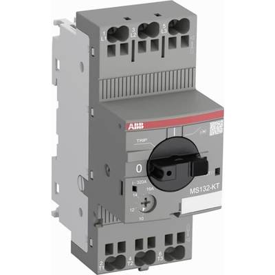 'Abbildung eines ABB Schutzschalters MS132-KT für elektrische Anlagen, zeigt Ein-/Aus-Schalter und Anschlussmöglichkeiten oben und unten.'