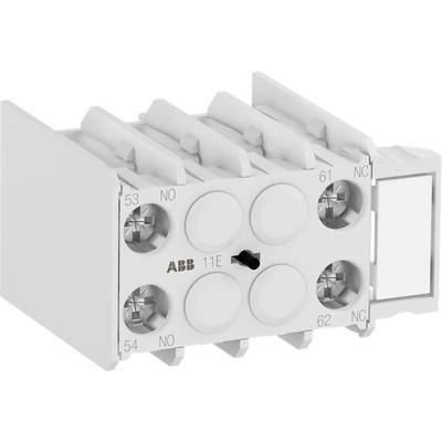 Ein Schaltschütz-Zubehör mit Klemmenbeschriftungen '53', '54', '61', '62', 'NO', 'NC' und Aufschrift 'ABB 11E'.
