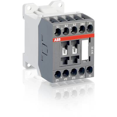 Ein elektrischer Schütz von ABB, grau-weiß, mit mehreren Anschlussklemmen und rotem Markierungsstreifen oben. Verwendet in Schaltungen.