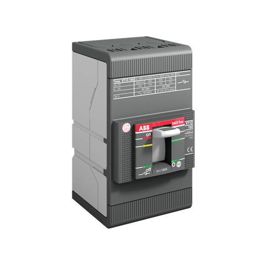 Ein Industrieschalter mit einer Beschriftung, die 'ABB SACE Tmax' zeigt. Er hat eine Hebelsteuerung mit 'Ein' und 'Aus'-Positionen.