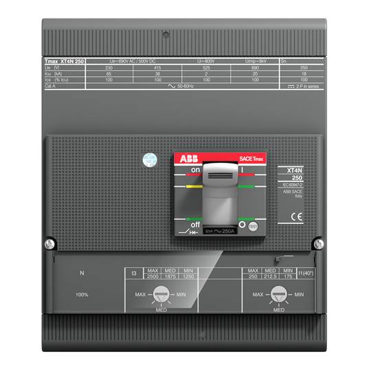 Industrieschalter: ABB SACE Tmax XT4N 250, Ein/Aus-Anzeige, technische Spezifikationen: Bemessungsstrom 250 A, Polanzahl 3.
