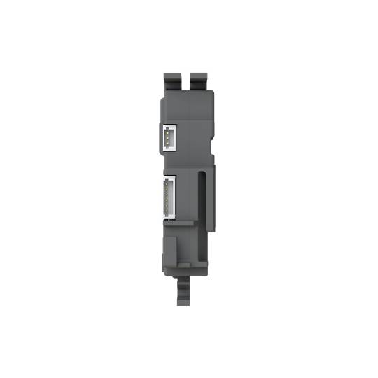 Ein graues elektronisches Modul mit zwei sichtbaren USB-Anschlüssen an der Seite, wahrscheinlich für industrielle oder technische Anwendungen.