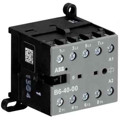 Ein Schütz mit der Bezeichnung 'ABB B6-40-00'. Es hat mehrere Anschlüsse nummeriert von 1 bis 4. Entworfen zur Steuerung elektrischer Schaltkreise.