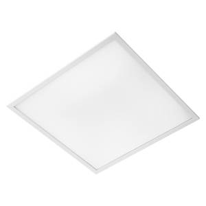 Ein rechteckiges, weißes LED-Deckenpanel, gleichmäßig leuchtend, typisch für moderne Innenraumbeleuchtung.