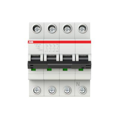 Ein Sicherungsautomat mit vier Schaltern, geeignet für den Schutz elektrischer Stromkreise. Markierung 'ABB', Typ 'C 80'.