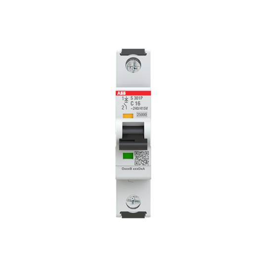 Ein elektronischer Leistungsschalter mit Markenlabel, technischen Spezifikationen und QR-Code; zur Steuerung elektrischer Stromkreise.