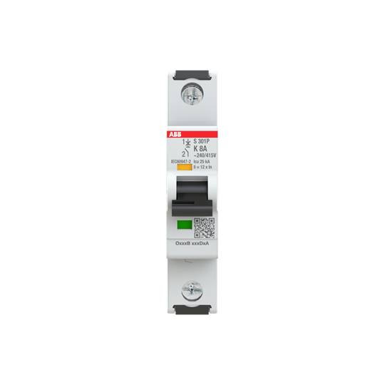 'ABB' MCB S301-P, 8 Ampere, 400/415V mit QR-Code auf der Vorderseite.