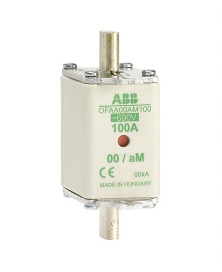 Industriesicherung 100A, Typ OFAA00AM100 von ABB, für 690V, mit CE-Kennzeichnung. Herkunft: Ungarn.