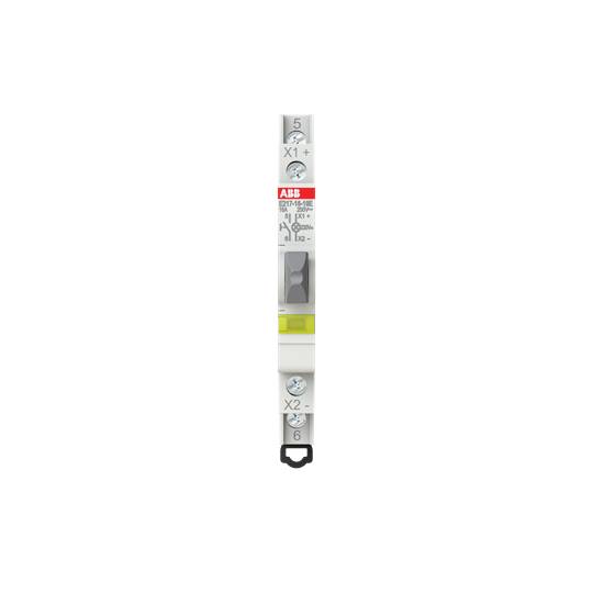 Elektrobauteil von ABB, schmaler grauer Schaltgerät mit zwei Drehschrauben oben und unten, mittig rotes ABB-Logo, Zahlenmarkierungen.