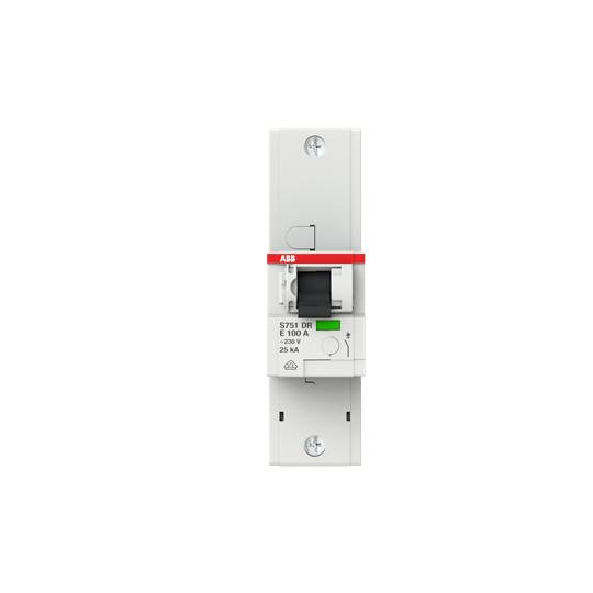 Ein Schutzschalter 'S751 DR', 100 A, 25 kA, montiert auf einer DIN-Schiene.