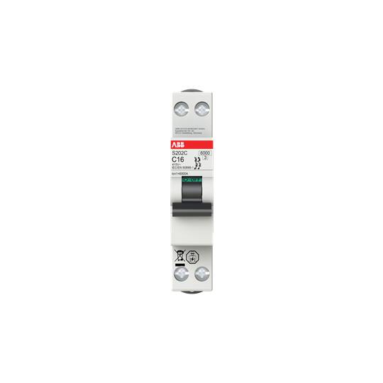 Ein elektrischer Sicherungsautomat von ABB mit der Modellbezeichnung 'S200C C16'. Geeignet für den Einsatz in elektrischen Schaltanlagen.