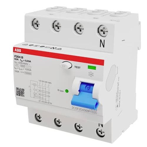 ABB FI-Schutzschalter TypB 4P 63A 30mA 3kA 4TE F204B-63/0.03-4TE - Drehstrom-Tec
