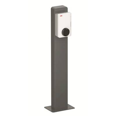 Eine graue Ladesäule für Elektrofahrzeuge mit einem weißen Ladeanschlusskasten an der Oberseite, geeignet für den Außenbereich.