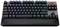 Eine schwarze mechanische Gaming-Tastatur mit bunter RGB-Hintergrundbeleuchtung und ergonomischer Handballenauflage.