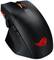 Eine schwarze Gaming-Maus mit rotem Logo und beleuchteten Tasten, ergonomisches Design, geeignet für präzise Steuerung beim Spielen.