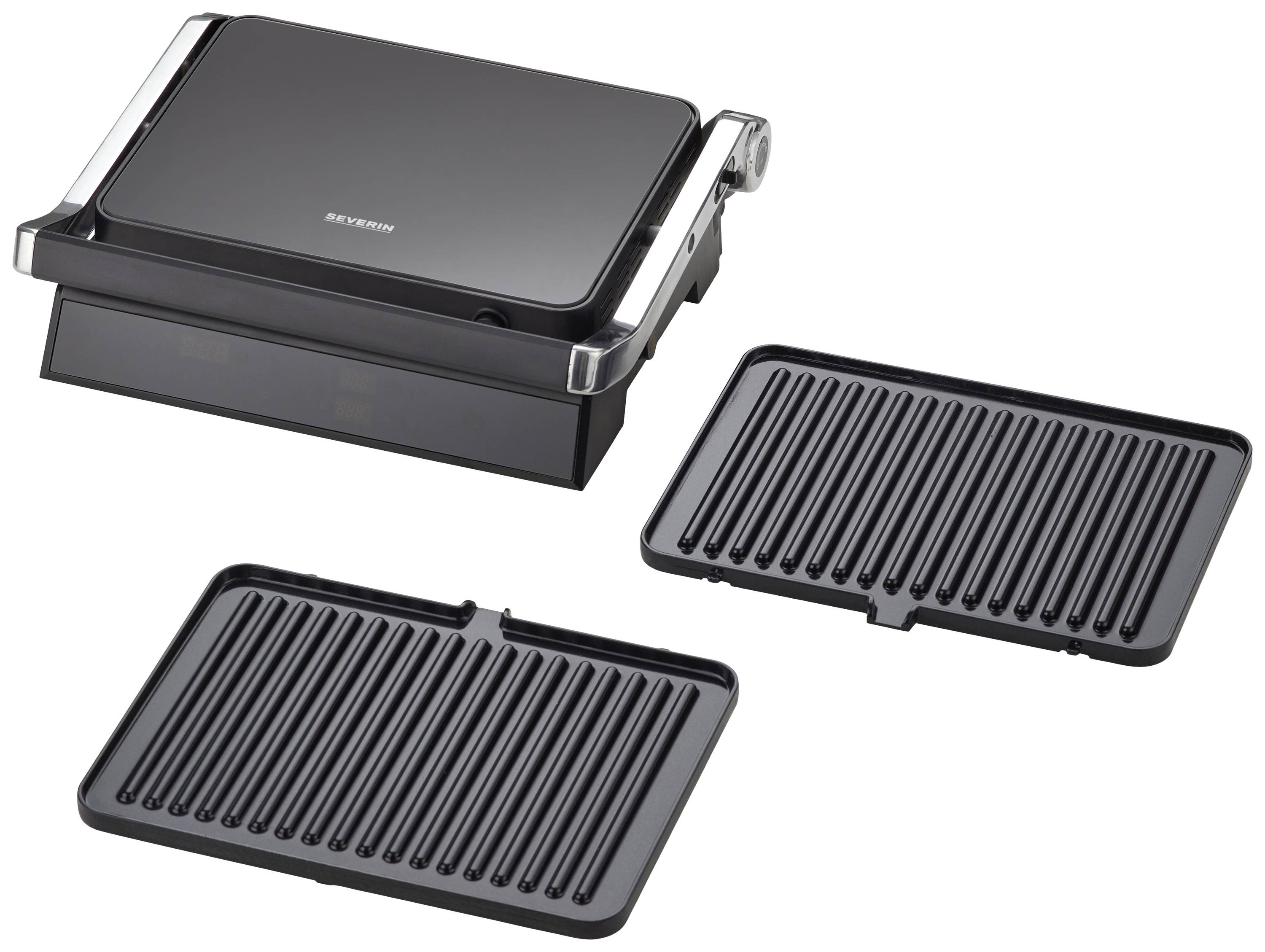 Kontaktgrill mit auswechselbaren Grillplatten. Ideal zum Grillen von Fleisch und Sandwiches. Robust und einfach zu reinigen.