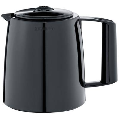 Schwarze Thermokanne mit Deckel und ergonomischem Griff, geeignet zum Warmhalten von Getränken.