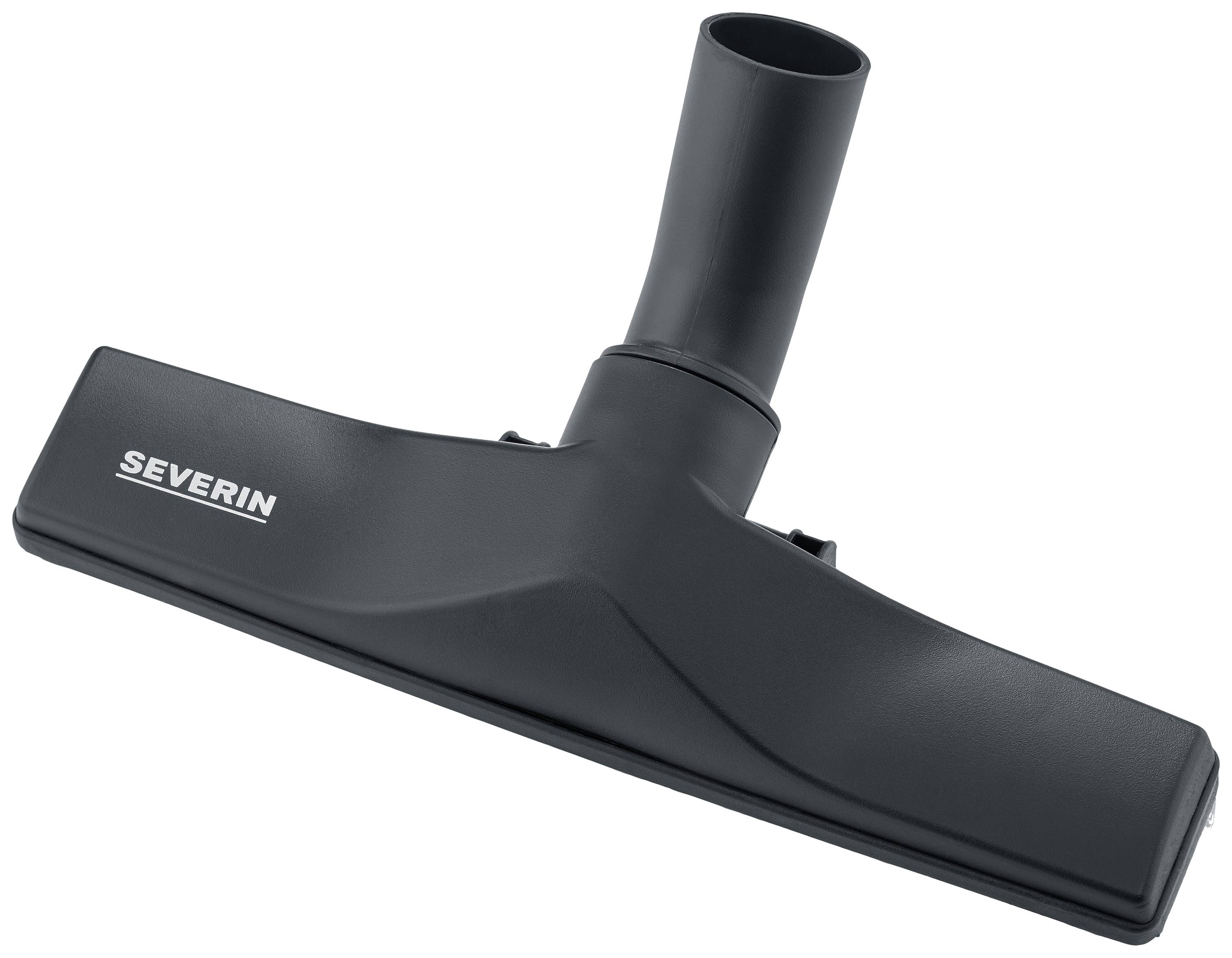 Schwarze Staubsaugerdüse von Severin, rechteckige Form, aus Kunststoff, mit Anschlussöffnung oben.