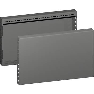 Zwei graue, rechteckige Metallplatten, eine vorne, eine dahinter. Sie haben seitliche Löcher und scheinen für technische Anwendungen geeignet.