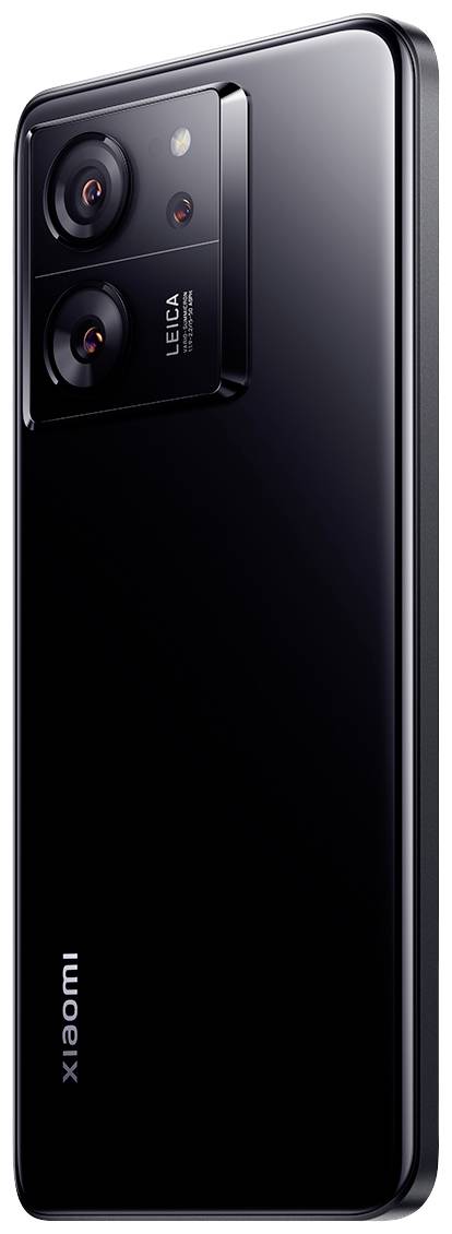 Schwarzes Smartphone, vertikal abgebildet. Zwei große Kameralinsen und 'Leica'-Label auf der Rückseite. Xiaomi-Marke sichtbar.