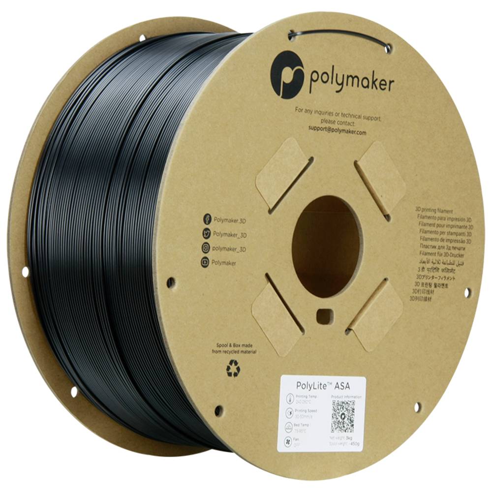 Polymaker PF01020 Filament ASA UV-bestendig, Weerbestendig 1.75 mm 3 kg Zwart PolyLite™ 1 stuk(s)