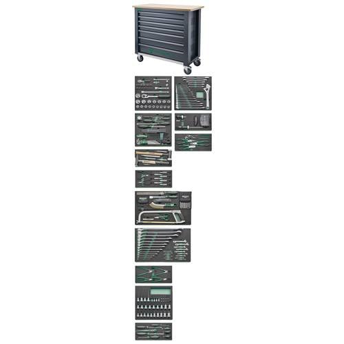 Stahlwille 98830181 Premium-Werkzeugsortiment 267-tlg. mit mobiler Werkbank WB625 7 Schubladen (B x H x T) 1150 x 1045...