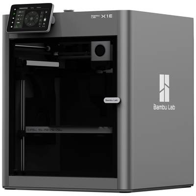 Ein grauer 3D-Drucker mit eingebautem Display. Das Logo 'Bambu Lab' ist sichtbar. Das Gerät ist modern gestaltet und steht aufrecht.