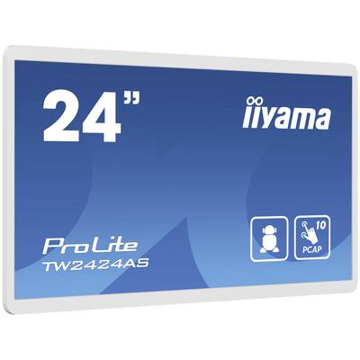 Touchscreen-Monitor, 24 Zoll, Marke Iiyama, Modell ProLite TW2424AS, Blauton-Design, mit PCAP-Touch-Technologie und Touch-Icon.