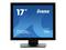 Ein schwarzer, quadratischer Monitor zeigt den Text '17" iiyama ProLite T1732MSC'.