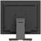 Ein schwarzer Computermonitor von hinten, zeigt den Standfuß und einige Lüftungsschlitze oben.