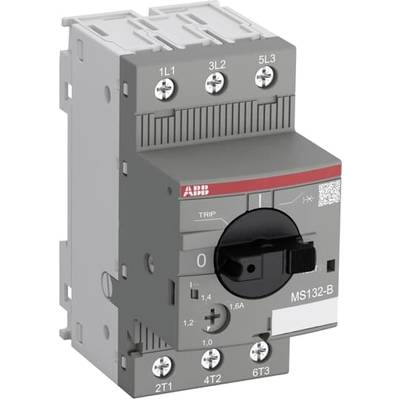 Ein grauer Leistungsschalter mit rotem ABB-Logo und schwarzem Drehregler. Beschriftet mit 'MS132-B'.