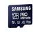Eine schwarze microSD-Karte von Samsung mit der Aufschrift '128 PRO Ultimate', 'microSD XC I', 'A2', 'V30'.