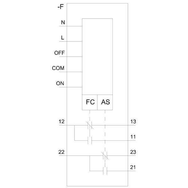 'Schaltungsdiagramm mit einem FC- und AS-Modul. Verbindungslinien zwischen Nummern 12, 13, 11, 21, 22, 23 markieren Schaltwege.'