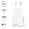 Weißes 20W-Ladegerät mit USB-C- und USB-A-Anschluss, unterstützt Power Delivery 3.0/2.0 und Qualcomm-Technologie. Ladezeit: 30 Min = 60%.