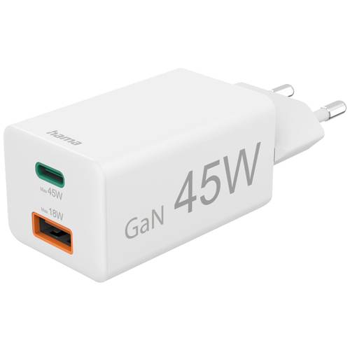 Thumbnail - hama 00201993 Schnellladegerät, 1x USB-C, 1x USB-A, Mini-Ladegerät, PD, 45 W, Weiß