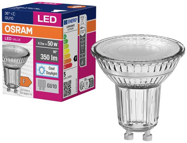 OSRAM HOMELIGHTING 4058075817715 LED EEK F (A - G) GU10 Reflektor 4.3 W = 50 W Kaltweiß (Ø x H) 50 mm x 50 mm 1 St.